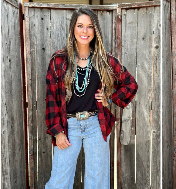 Western Red Flannel Top